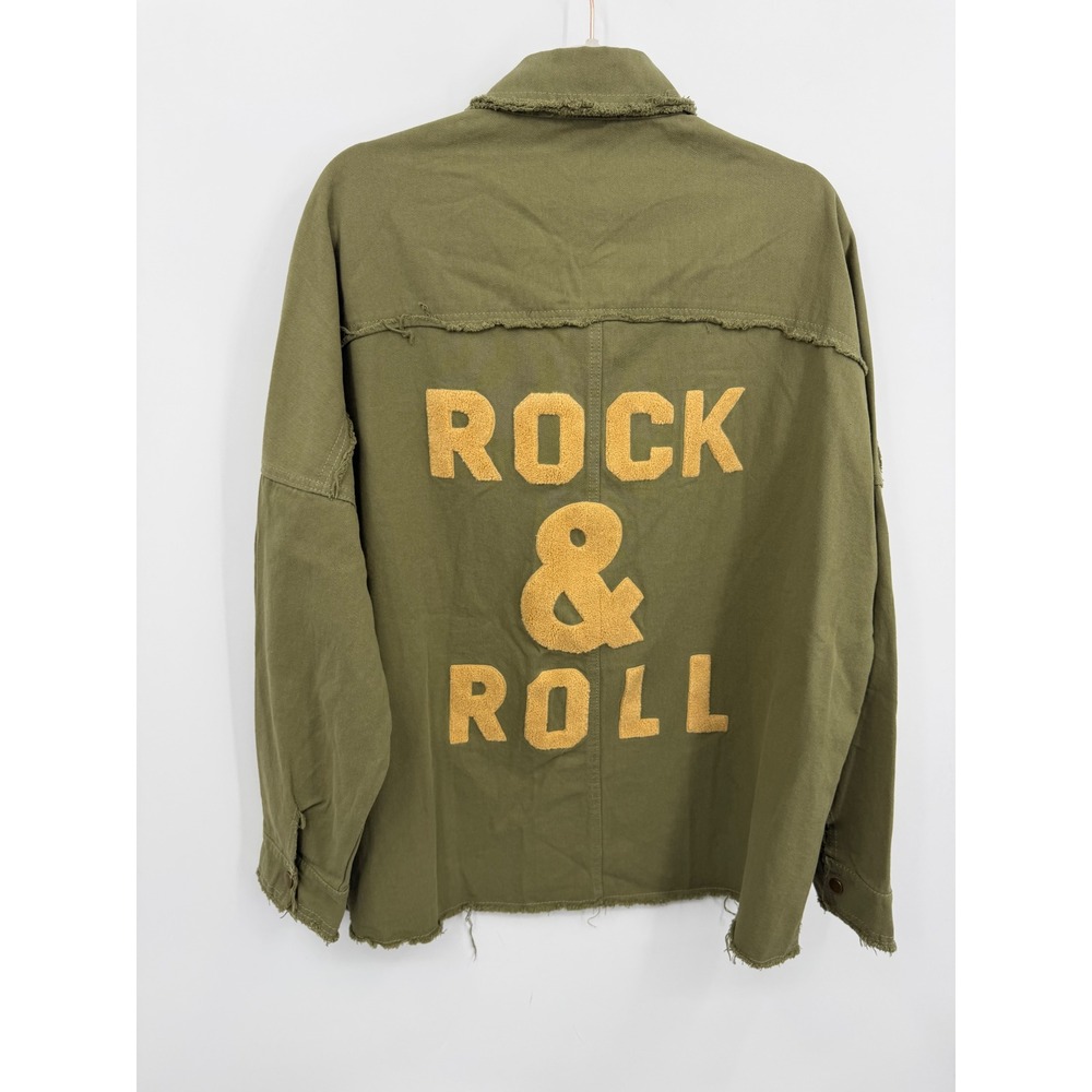 Davi & Dani Rock & Roll Shacket Women Size M Olive Green Frayed Utility DJ10230